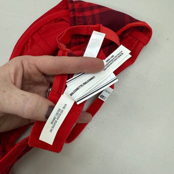 Pink Victorias Secret Red Plaid Balconette Adjustable Bra Womens size 38DD NEW - Picture 6 of 7